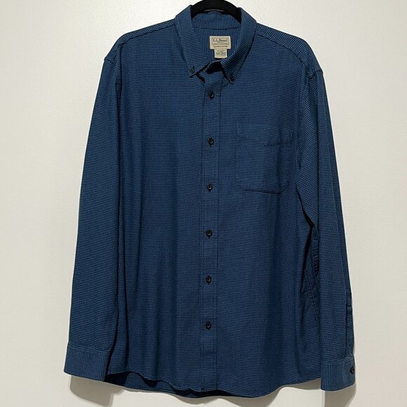 LL bean Mens Wicked Good Flannel Shirt Size L Slightly Fitted Blue Houndstooth - Picture 1 of 7
